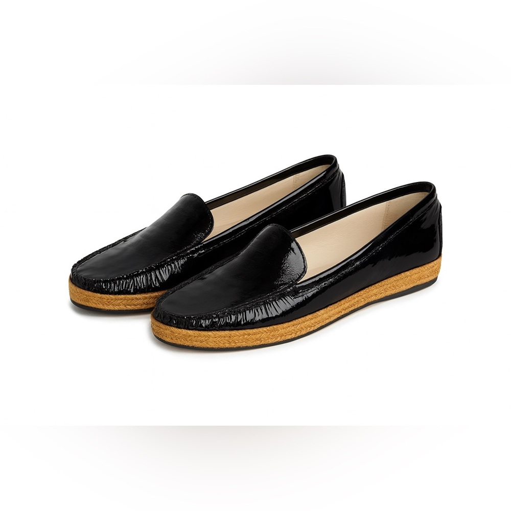 92. Stuart Weitzman Patent Leather Braided Accents Espadrilles Size 6
